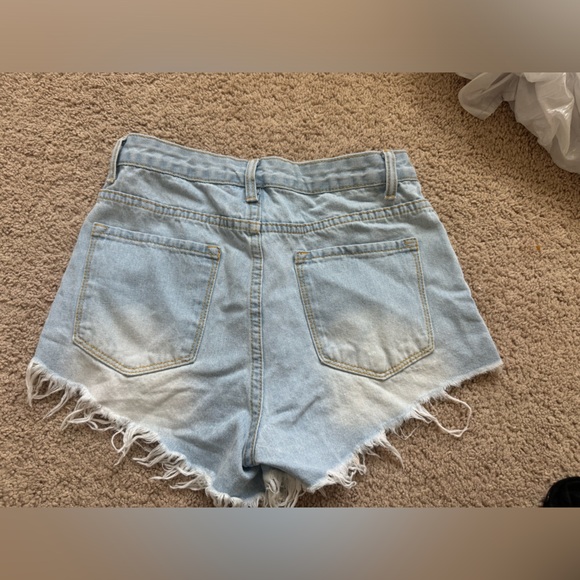 Distressed Light Wash Denim Shorts XS High Rise Frayed Hem Festival Summer - Picture 2 of 3